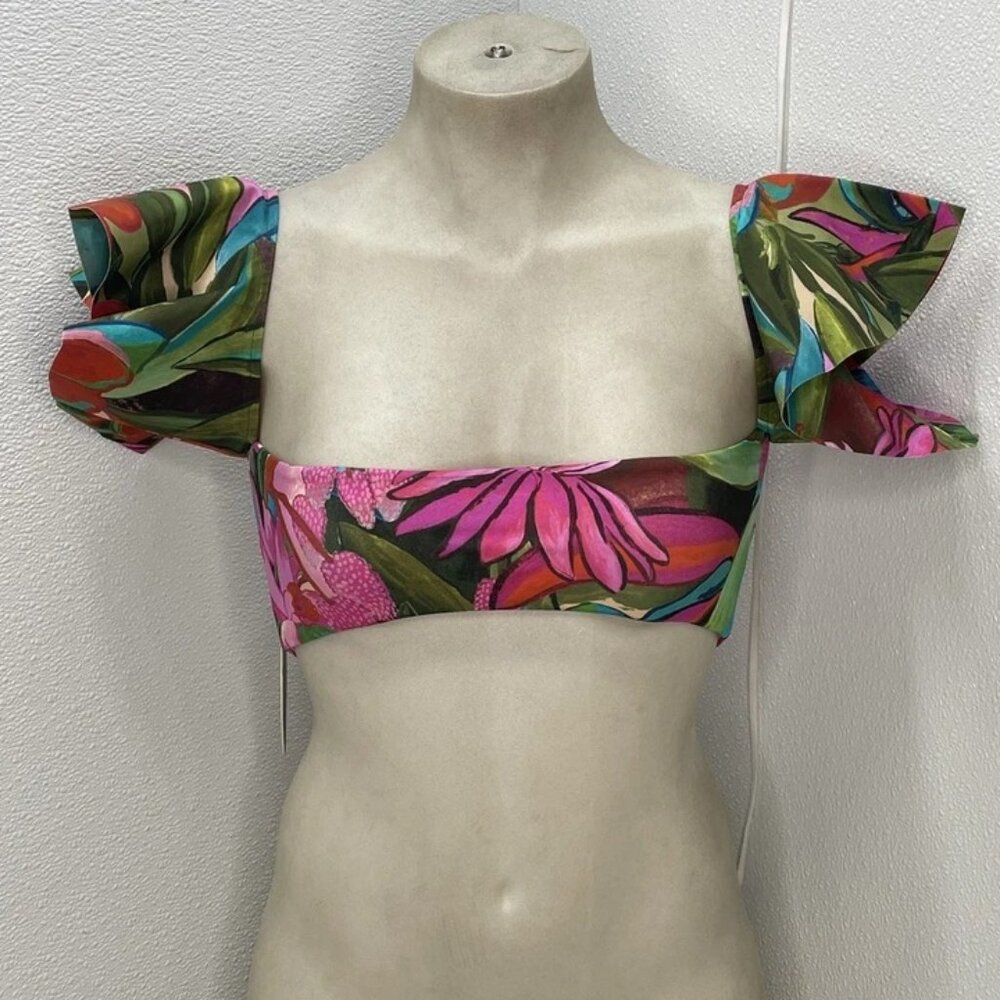 NEW FARM RIO Women’s Bikini Top – Jardin De Rêve Ruffle Size S – Multicolor